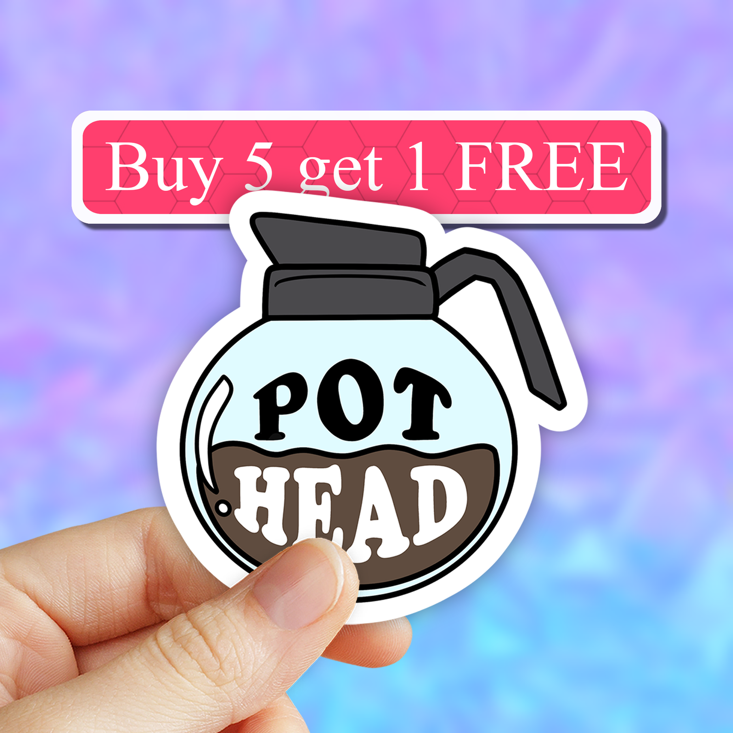 Pot Head coffee Sticker, coffee lover laptop decal, mug gift