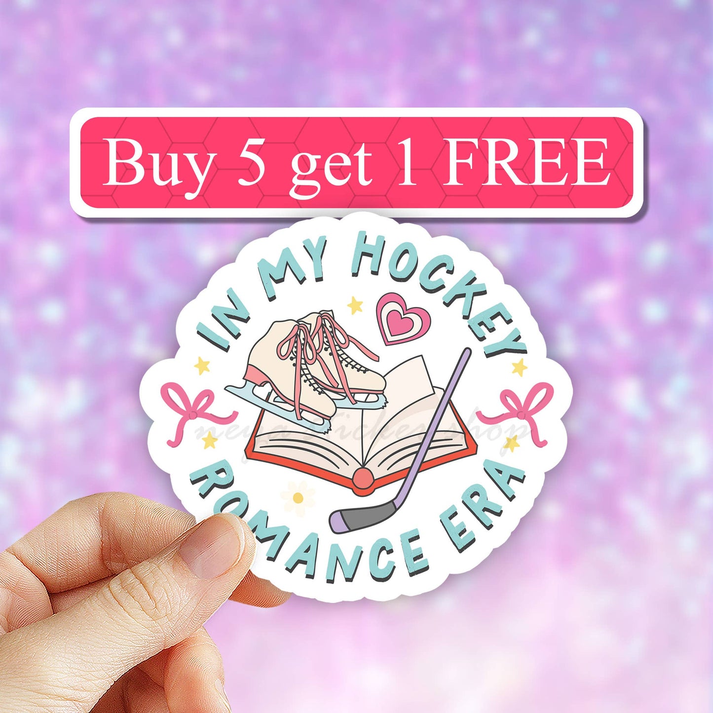 In my hockey romance era sticker, hockey bookish decals