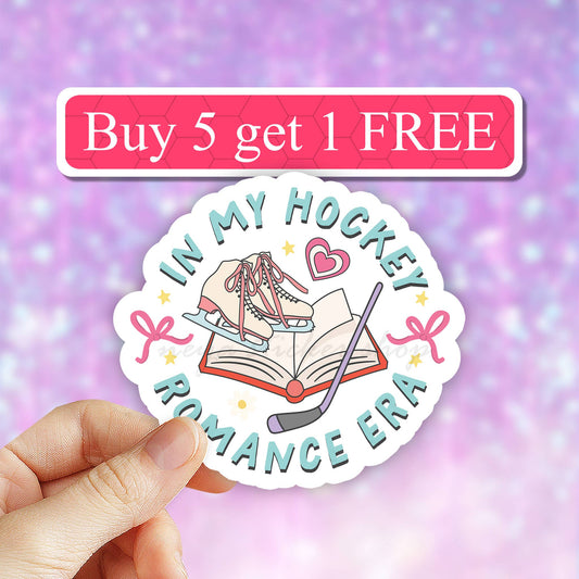 In my hockey romance era sticker, hockey bookish decals