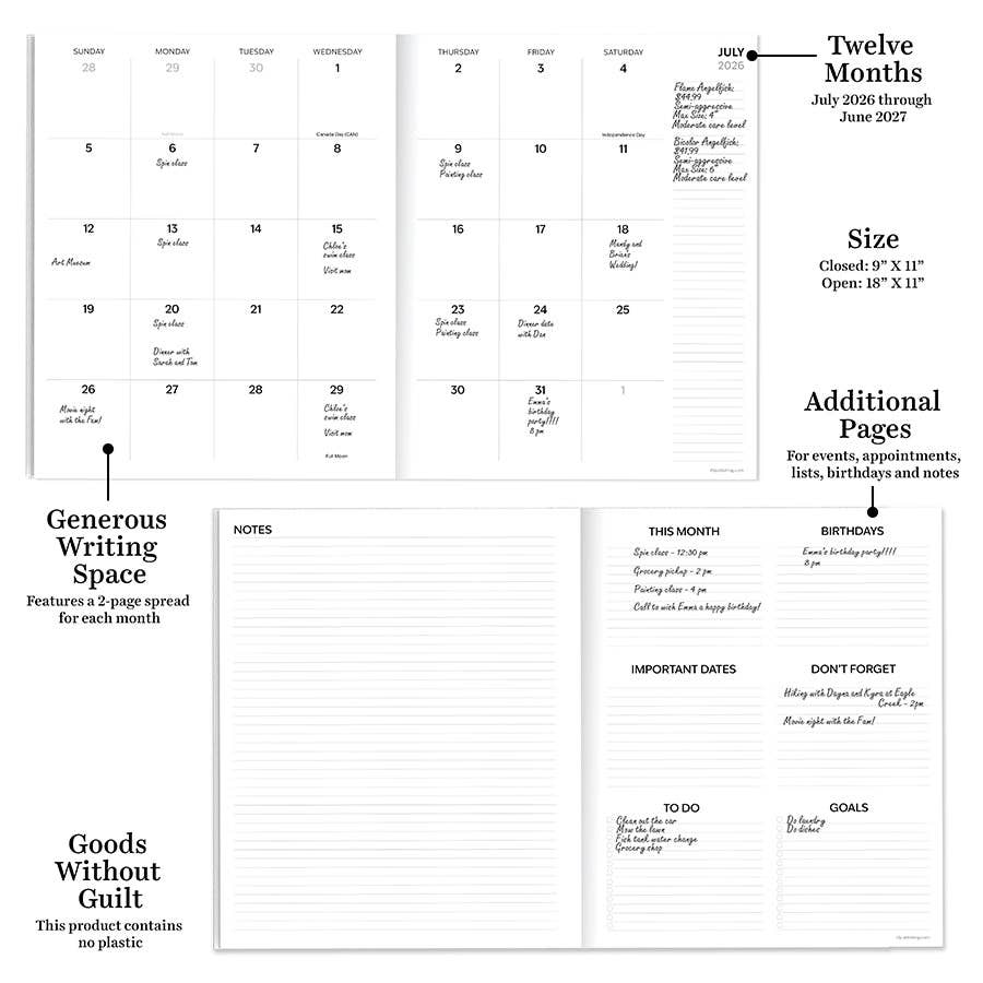 July 2026 - June 2027 Lucky Leopard Large Monthly Planner